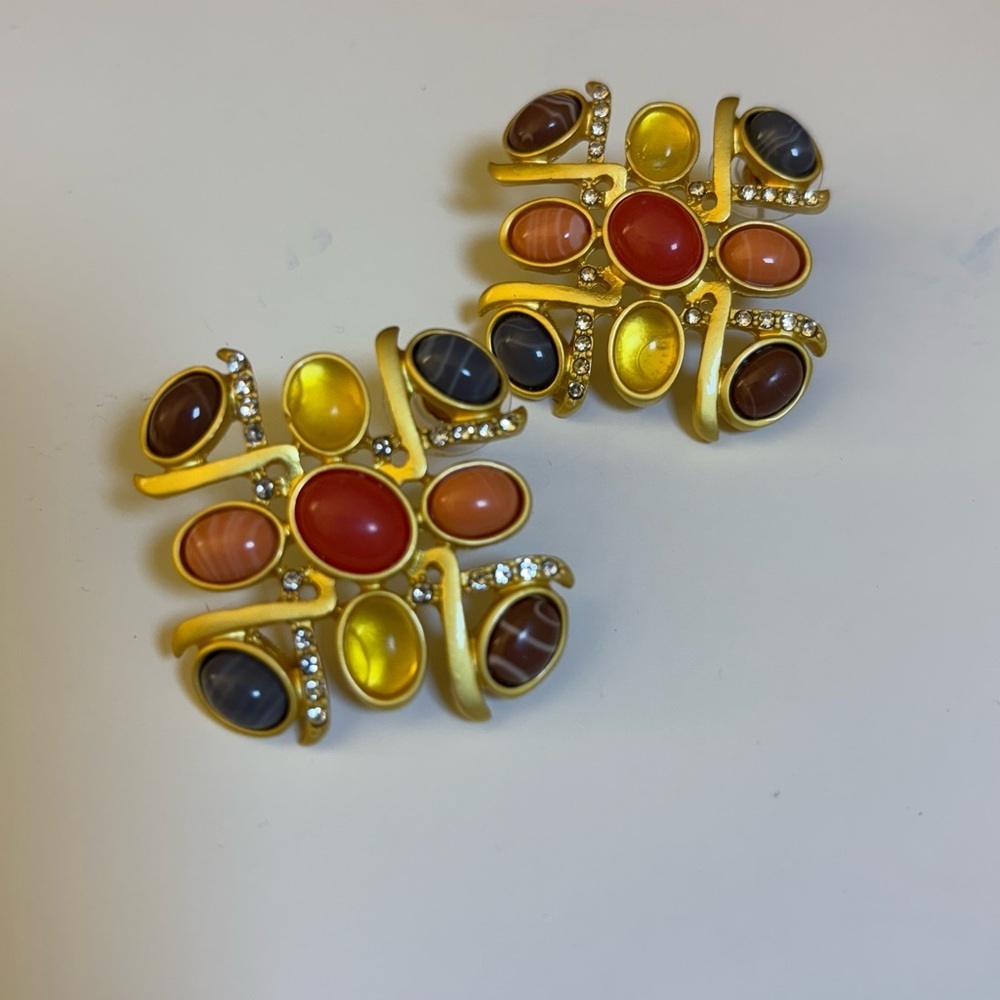 Colorful Gemstone Statement Earrings - Picture 4 of 5